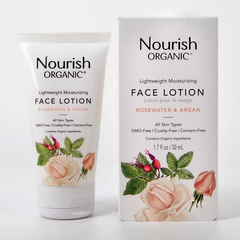 Nourish Organic Lightweight Moisturizing Face Lotion, Argan + Rosewater, 1.7 oz